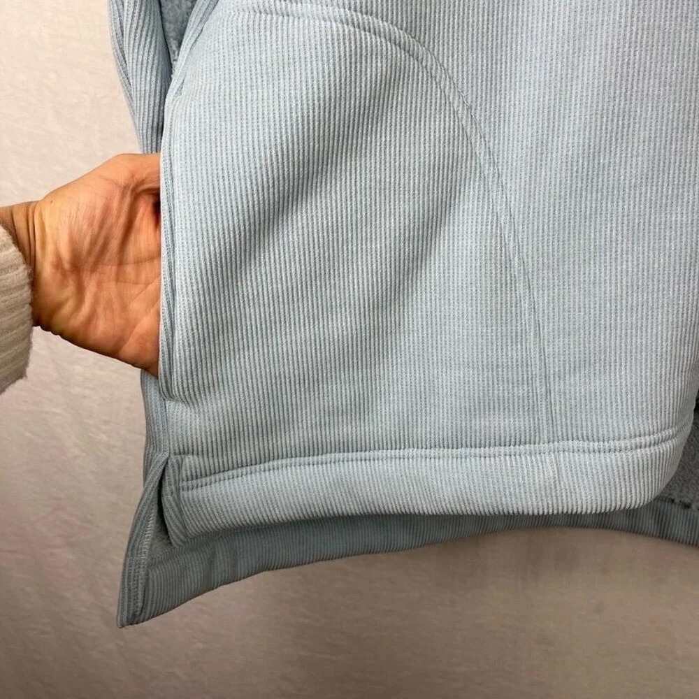 NEW Free People Mia Henley Sweatshirt Blue Womens XL Shawl‎ Collar Fleece Cozy